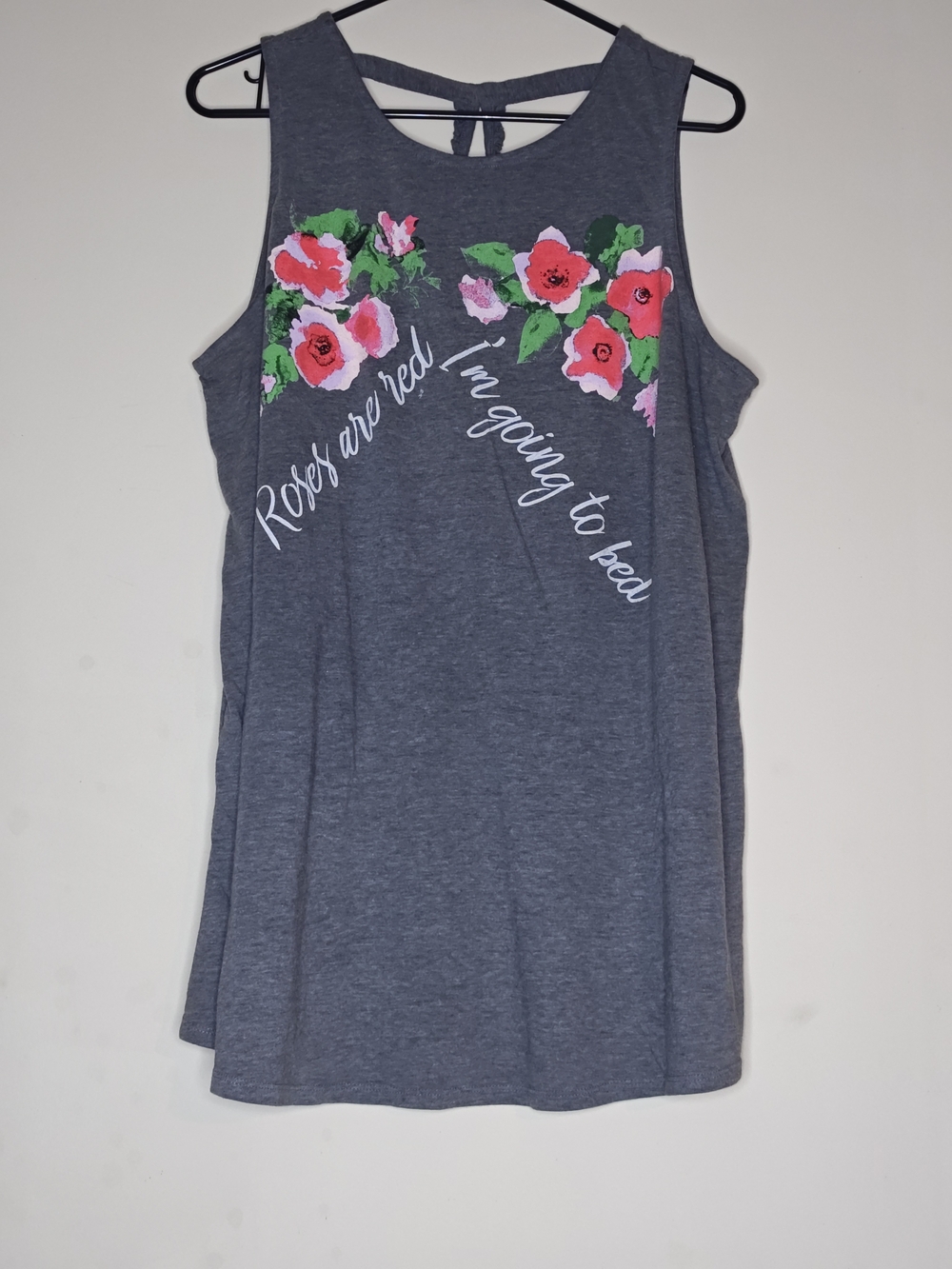 Sleep By Cacique Gray Tank Top with Pink and Red Rose Graphic 14/16